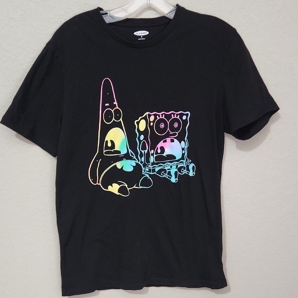OLD Navy Graphic Shirt Mens Medium Sponge Bob Black Rainbow